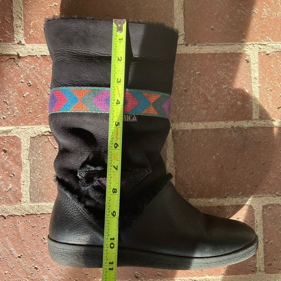 Tecnica Leather and Suede Shearling Tribal Print Mid Calf Boots - Picture 11 of 13